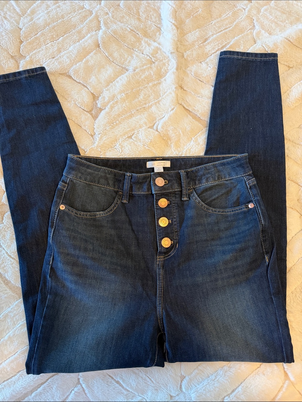 LC Lauren Conrad Navy High-Rise Button-Fly Skinny Jeans